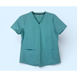 Fabletics Scrub Top Method Womens MEDIUM Seafoam Green Pocketed Short Sleeve